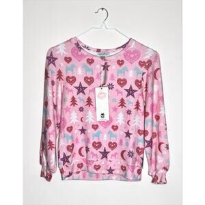 Wildfox Kids Pink Heart Star Print Sweatshirt NWT Size 7/8 Girls